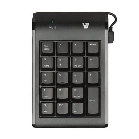 V7 Space Saving Ergonomic Spill Resistant 19 Key USB Numeric Keypad for Windows Desktop PC Notebook Laptop KP0N1-7N0P - Black