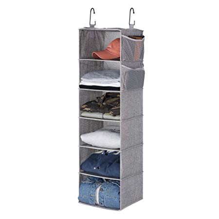 StorageWorks Hanging Closet Organizer, 6-Shelf Dorm Room Closet Organizers and Storage, Gray, 42”H x 12”W x 12”D