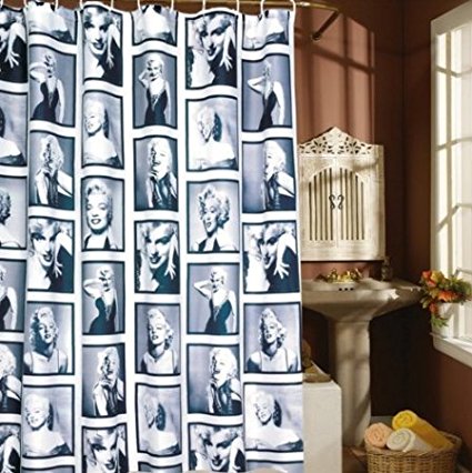 SKL 5.9' X 5.9' Retro Black and White Marilyn Monroe Shower Curtain with Hooks