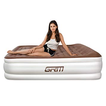 GRM Air Mattress with Built-in Pump & Pillow,Inflatable Airbed with AC Adaptor/DC Adaptor, Soft Flocked Top, Thick PVC for Guests,Kids,Camping& 2-Year Warranty Bed Height 18" 80 x 60 x 18 inches-Queen