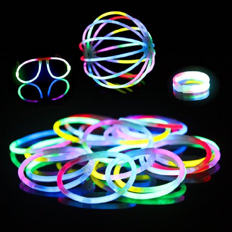 100 8" Premium Glow Stick Bracelets (Tri-Colored, Mixed Colors)