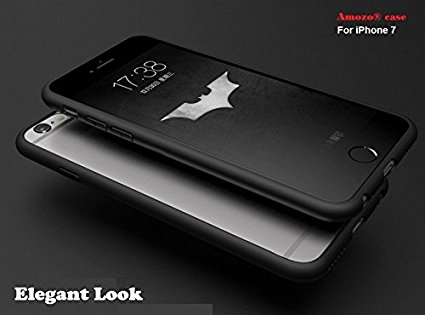 Amozo Rizco Series 360 Degree Back Cover With Transparent Back 100% Original Silicone Protective Cover Shell Transparent Hard Back With Soft Cushion Case Cover For Apple Iphone 7 ,Black