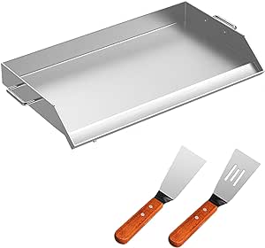 BuoQua Placa de Parrilla Plana de Acero Inoxidable de 91 x 56 x 5,6 cm, Horno de Combustión Olla Seca de Plana Superior con Mango Desmontable, Placa Plana Universal para Campamentos y Fiestas (Plata)