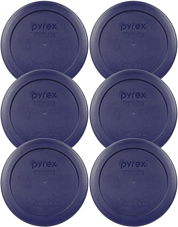 Pyrex 2 Cup Round Storage Cover #7200-PC for Glass Bowls (6, Blue)