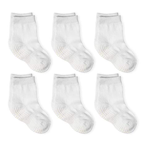 LA Active Athletic Crew Grip Socks - 6 Pairs - Baby Toddler Infant Newborn Kids Boys Girls Non Slip/Anti Skid