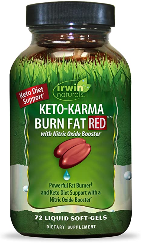 Irwin Naturals Keto-Karma Burn Fat RED - Powerful Fat Burner with Nitric Oxide Booster, MCT Oil, Spirulina, Yerba Mate & Green Tea - Energy & Metabolism Boost - Keto Diet Support - 72 Liquid Softgels