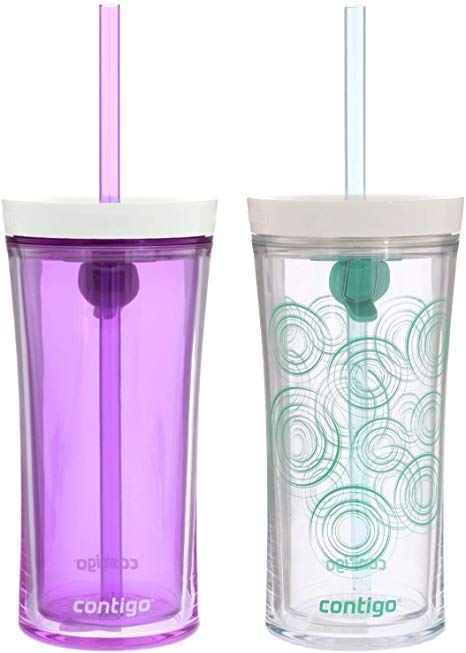 Contigo Shake & Go Double-Wall Tumbler 2 Pack, 18 Ounces - Designed To Go Anywhere - Autoclose Technology Prevents Spills - Shatter-Resistant Plastic - BPA-free- Orchid & Greyed Jade Circle Graphic