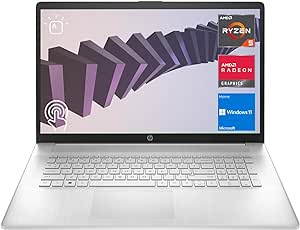 HP 2023 Newest 17 Laptop, 17.3" HD  Touchscreen Display, AMD Ryzen 5 7530U Processor (Beats i7-1165G7), 12GB RAM, 256GB SSD, Wi-Fi 6, Backlit KB, Webcam, HDMI, Windows 11 Home, Silver, KKE Accessories