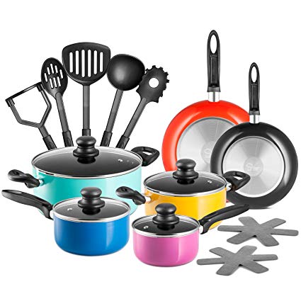 Chefs Star 17 Piece Professional Grade Aluminum Non-Stick Pots & Pans Set - Multi-Color