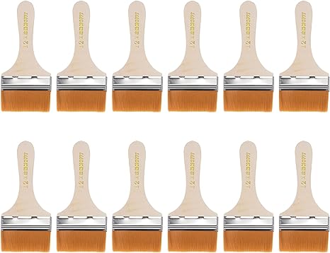 uxcell 7" Paint Brush 3" Width Soft Nylon Bristle with Wood Handle for Wall, Cabinets, Fences Yellow 12Pcs