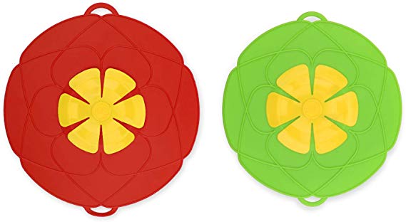 Boil Over Spill Stopper - IEBIYO Silicone Spill Stopper Lid - BPA Free and Food Grade - for Microwave, Stovetop, Oven, Refrigerator, Freezer, Pot, Pan (Red and Green)