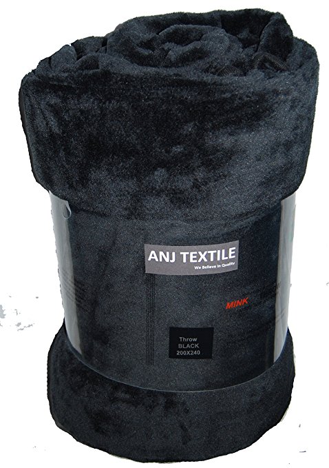 Luxury & Top Quality Black Faux Fur Mink throw/ sofa throw / Blanket / Bed throw – Black, Extra Large / King : 200x240cm