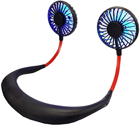 Upgrade Hand Free USB Personal Fan- Portable Handheld Mini Fan Headphone Design Neckband Fan Internal Rainbow and White Light, 3 Speeds, Rechargeable Perfect for Sports, Traveling and Office(Black)
