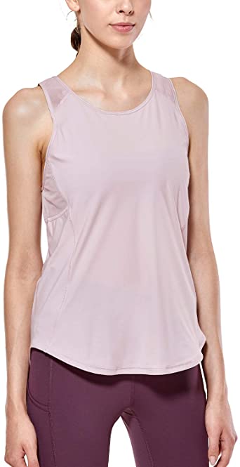 CRZ YOGA Women's Breezy Feeling Mesh Yoga Tank Tops Quick Dry Workout Active Gym Shirts