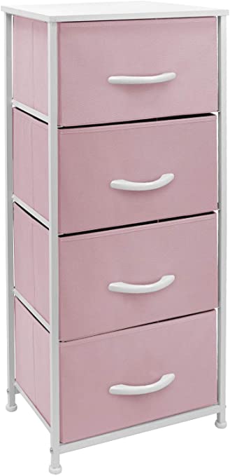 Sorbus Dresser Nightstand with 4 Drawers - Bedside Furniture & Accent End Table Chest for Home, Bedroom Accessories, Office, College Dorm, Steel Frame, Wood Top, Easy Pull Fabric Bins (Pastel Pink)