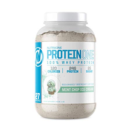 ProteinOne Whey Protein Powder by NutraOne – Non-GMO and Amino Acid Free Protein Powder (Mint Chip Ice Cream - 2 lbs.)