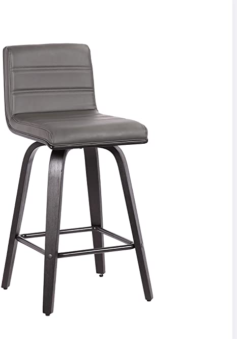 Armen Living size color options Vienna 26" Counter Height Barstool Brushed Wood Finish Faux Leather, Grey/Black