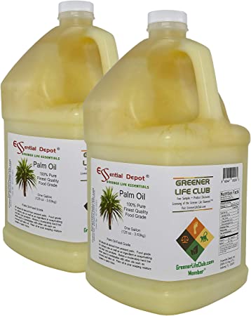 Palm Oil - RSPO Certified - Sustainable - Food Grade - Kosher - Not Hydrogenated - 2 Gallons - 2 x 1 Gallon Container - Safety Sealed HDPE Container with resealable Cap