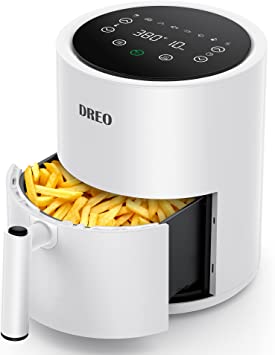 Dreo Air Fryer - 100℉ to 450℉, 4 Quart Hot Oven Cooker with 50 Recipes, 9 Cooking Functions on Easy Touch Screen, Preheat, Shake Reminder, 9-in-1 Digital Airfryer, White,4L,DR-KAF002-W