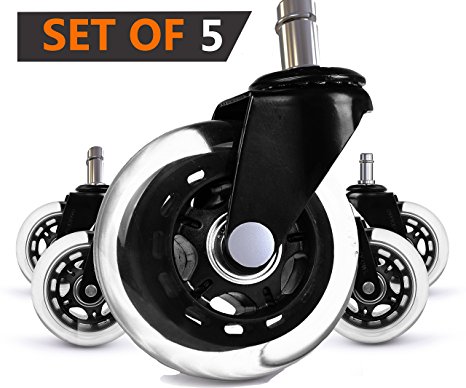 Office Chair Caster Wheels Replacement (Set of 5) - Heavy Duty Swivel w/New Universal Stem for Super Easy Installation - Perfect for Hardwood Floors - Rollerblade Style - Smooth Rolling