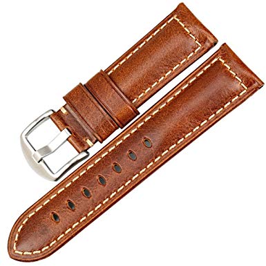 MAIKES Watch Band, Vintage Oil Wax Leather Strap 5 Colors 18mm 19mm 20mm 21mm 22mm 23mm 24mm 26mm Watchband Greasedleather Wristband