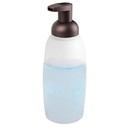 mDesign Foaming Glass Soap Dispenser Pump for Kitchen, Bathroom Vanities - Frost/Bronze