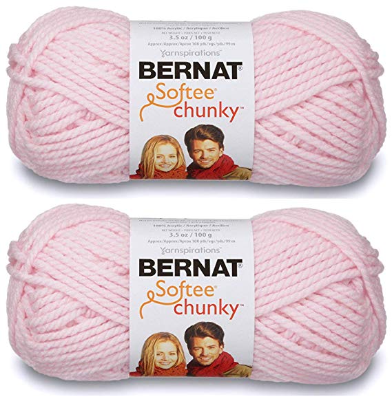 2-Pack - Bernat Softee Chunky Yarn, Baby Pink, Single Ball