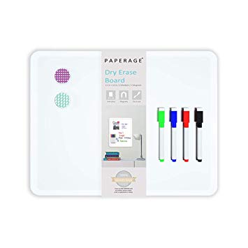 PAPERAGE Dry Erase Board 11 x 14 Inches Magnetic Whiteboard with 4 Markers with Erasers and 2 Magnets