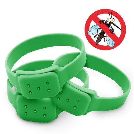 3 Mosquito Repellent Wristbands - Waterproof Anti Bed Bugs Bites and Insect Repeller - Deet Free Bracelet for Play and Sports (Green)