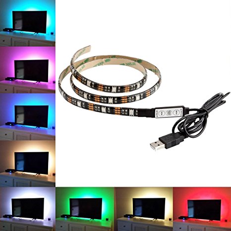 BMOUO USB LED Strip Light - 100CM(3.28Ft) Multi-color 30leds Flexible 5050 RGB USB LED Strip Light,TV Background Lighting Kit with 5v USB Cable And Mini Controller For TV/PC Background Lighting