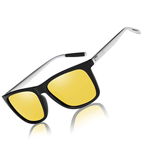 Mens Womens Driving Polarized HD Sight Night Vision Driving Anti-Glare Glasses with Yellow Lens Frame Ultra Light