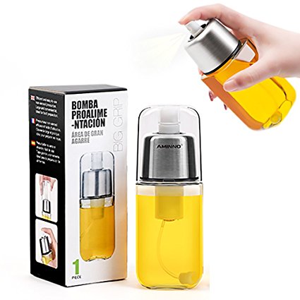 Olive Oil and Cooking Sprayer with Clog-Free Filter and Glass Bottle, Kitchen Sprayer for Air Fryer Cooking BBQ and Salad - Stainless Steel