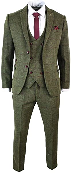 Frank Men's 3-Piece Suit Plaid Slim Fit Two Button Single-Breasted Wedding Blazer Jacket Vest Pants