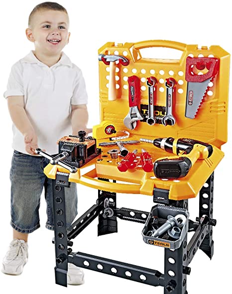 Toy Choi's 82 Pieces Kids Construction Toy Workbench for Toddlers, Kids Tool Bench Construction Set with Tools and Drill Children Toy Shop Tools for 2 3 Years Old Boys and Girls