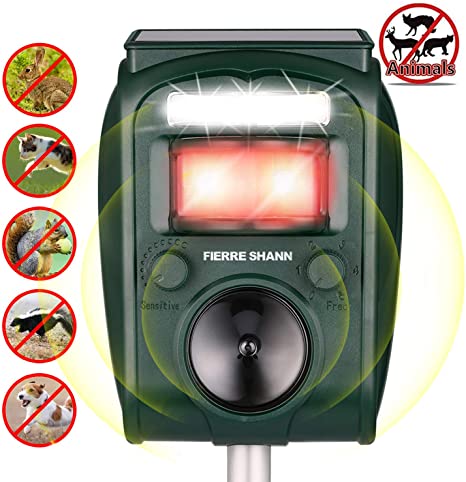Fierre Shann Solar Animal Repeller, Outdoor Solar Powered Waterproof Repeller with Motion Sensor and Red Flashing Lights for Skunks, Dogs, Foxes, Cats, etc.