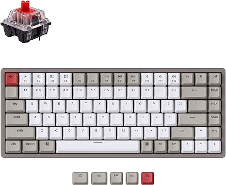 Keychron K2 75% Layout Bluetooth Wireless Mechanical Gaming Keyboard for Mac, Multitasking Type-C Wired 84 Keys Computer Keyboard for Windows with Keychron Mechanical Red Switch Aluminum Frame