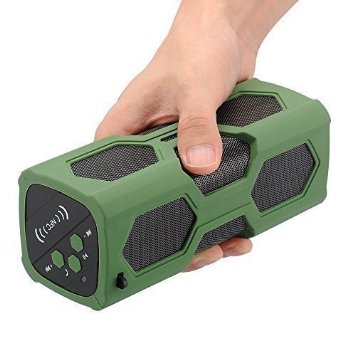 Bluetooth 4.0 Hi-Fi Stereo Speaker,Silicone Surface Portable Wireless Waterproof Outdoor/Indoor Bluetooth Speaker,NFC Supported,Built-in Battery and Microphone for HandFree Phone Call--Army Green