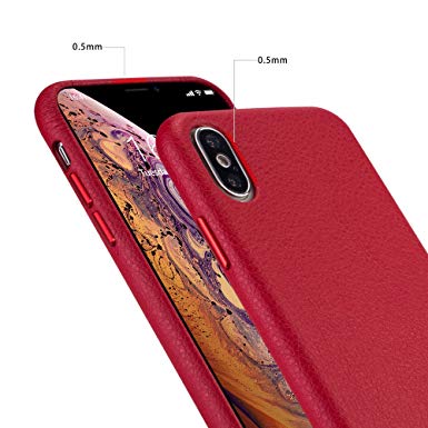 rejazz iPhone x Case iPhone Xs Case Anti-Scratch iPhone x Cover iPhone Xs Cover Genuine Leather Apple iPhone Cases for iPhone x/xs (5.8 Inch)(Red)