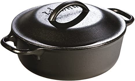 Lodge 2 Quart Cast Iron Dutch Oven. Pre-seasoned Pot with Lid for Cooking, Basting, or Baking