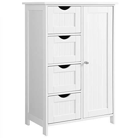 VASAGLE Bathroom Storage Cabinet, Floor Cabinet with Adjustable Shelf and Drawers, White, ULHC41W