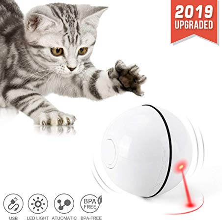 WWVVPET Cat Toys Ball with LED Light,360 Degree Self Rotating Ball,USB Rechargeable Interactive Cat Ball Toy,Stimulate Hunting Instinct Kitten Funny Chaser Roller Pet Toy [2019 Upgraded]