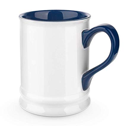 DOWAN Coffee Mug, Ceramic Tea Mug, White and Blue - 16 Ounce