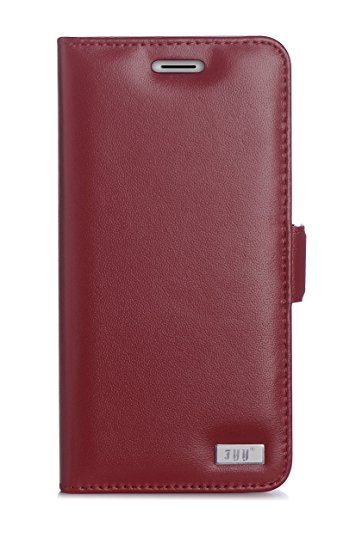 iPhone 7 Plus Case, iPhone 7 Plus Wallet Case, FYY [RFID Blocking wallet] [Genuine Leather] 100% Handmade Wallet Case Credit Card Protector for iPhone 7 Plus Wine Red