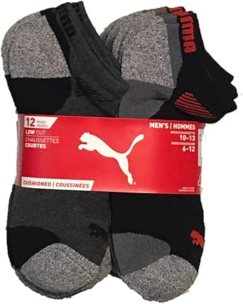 PUMA Mens No Show Socks, Black 10 Pair, 10-13, (PUMA-12345-BLK-10-13)