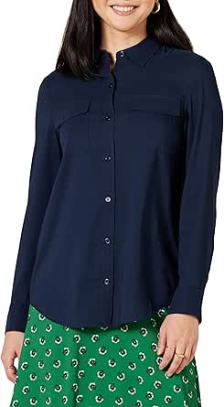 Amazon Essentials Women's Georgette Long Sleeve Relaxed-Fit Pockets Shirt