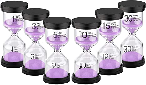 KSMA Sand Timer 6 Hourglass Timer,Colorful Sandglass Timer 1min/3mins/5mins/10mins/15mins/30mins for Kids,Classroom,Kitchen,Games,Toothbrush Time