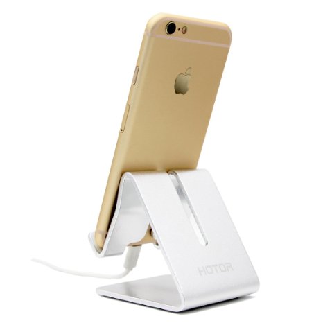 HOTOR Solid Aluminum Desk Desktop Stand for iPhone 6 6 plus 4 4s 5 5s 5c iPad 2/3 air mini/Samsung Galaxy S3/5 HTC ONE M7 Blackberry Tablet Tab Google Nexus Lumia and other Smartphone,Silver