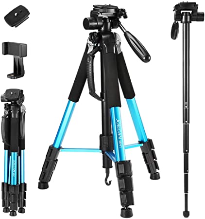 72-Inch Camera Tripod, Aluminum Tripod & Monopod Full Size for DSLR with 2 Quick Release Plates and Convenient Carrying Case Ideal for Travel and Work - MH1 Blue