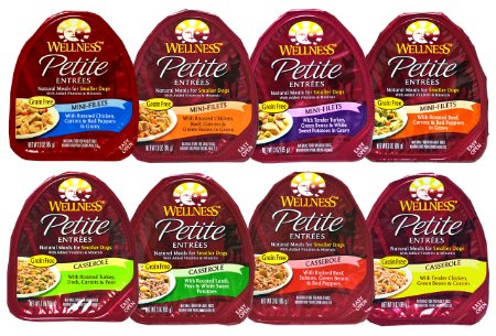 Wellness Petite Entrees Natural Grain Free Wet Dog Food Variety Pack - 8 Different Flavors - 3 Ounces Each (8 Total Entrees)