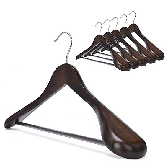 StorageWorks 6-Pack Suit Hanger Wide Shoulder Solid Wooden Coat Hangers with Anti-Rust 360 Degree Swivel Hook Retro Finish